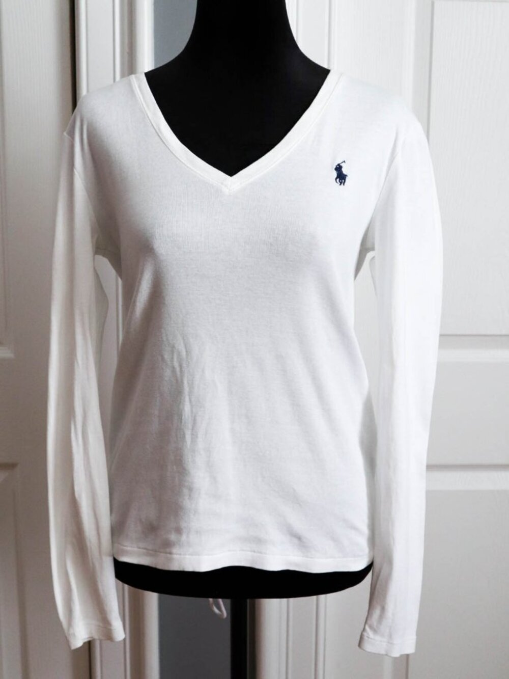 Polo Ralph Lauren Long Sleeve V-Neck T-Shirt Women's Sz M Pony Logo 100% Cotton